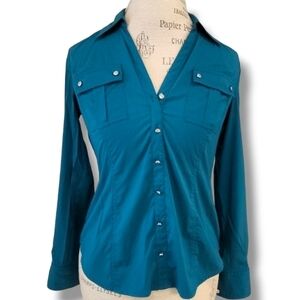 Style & Co. Button-Down Bali Blue Polyester Blend Stretch  Blouse - Size PP